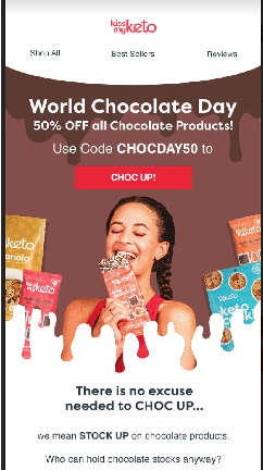 Email for Kiss my Keto celebrating World Chocolate Day